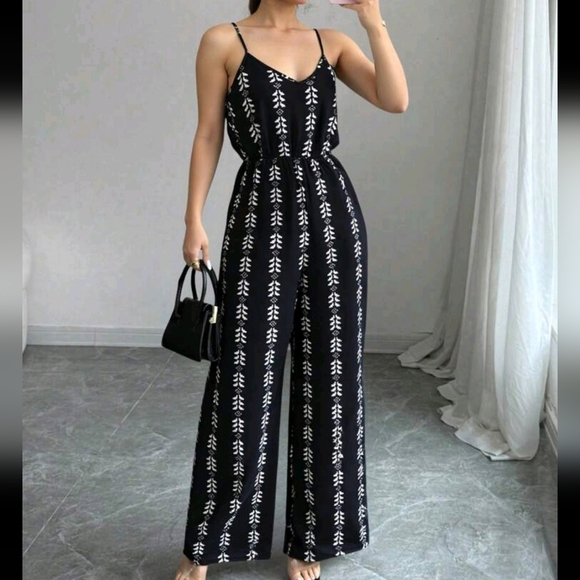 Women's Full Print Loose Casual Wide Leg Jumpsuit - Picture 1 of 4